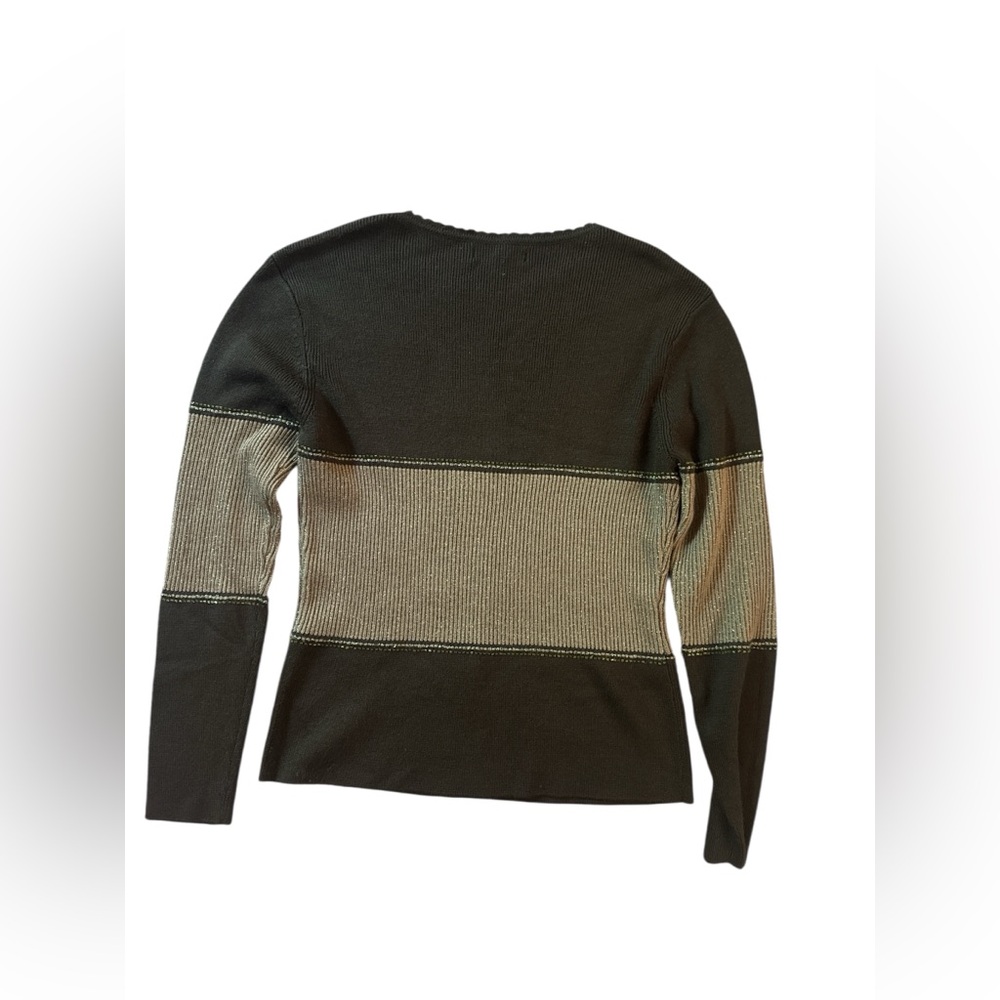 Sanctuary Women’s Large Chocolate & Gold Metallic Stripe Knit Glamorous Sweater - Picture 2 of 6